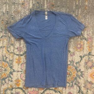 American Apparel Heather Blue V-Neck Tee The Track Shirt 50/25/25